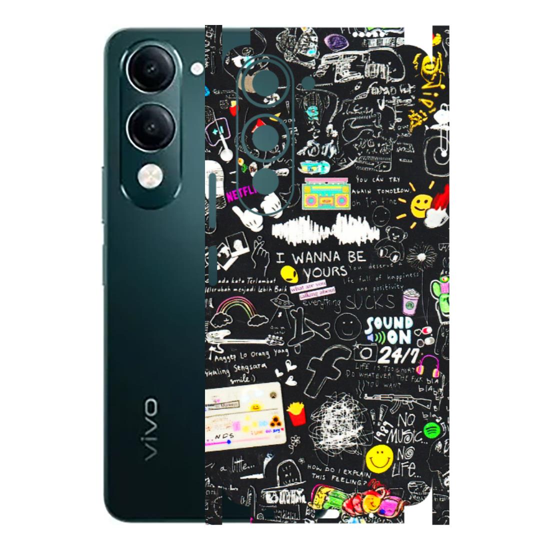 VIVO Y Series Phone Skins (All Models) - Black Creatives Doodles - 3D Embossed Finish (L-311) Vivo Y19 5G