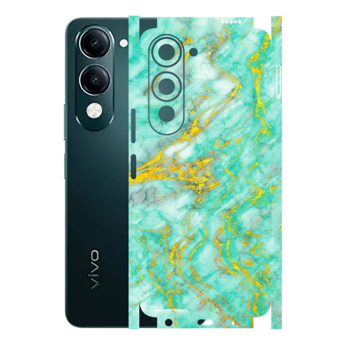 VIVO Y Series Phone Skins (All Models) - Green And Gold Marble Feel - Matte Finish (M-16) Vivo Y19 5G