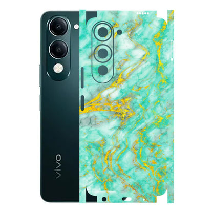 VIVO Y Series Phone Skins (All Models) - Green And Gold Marble Feel - Matte Finish (M-16) Vivo Y19 5G