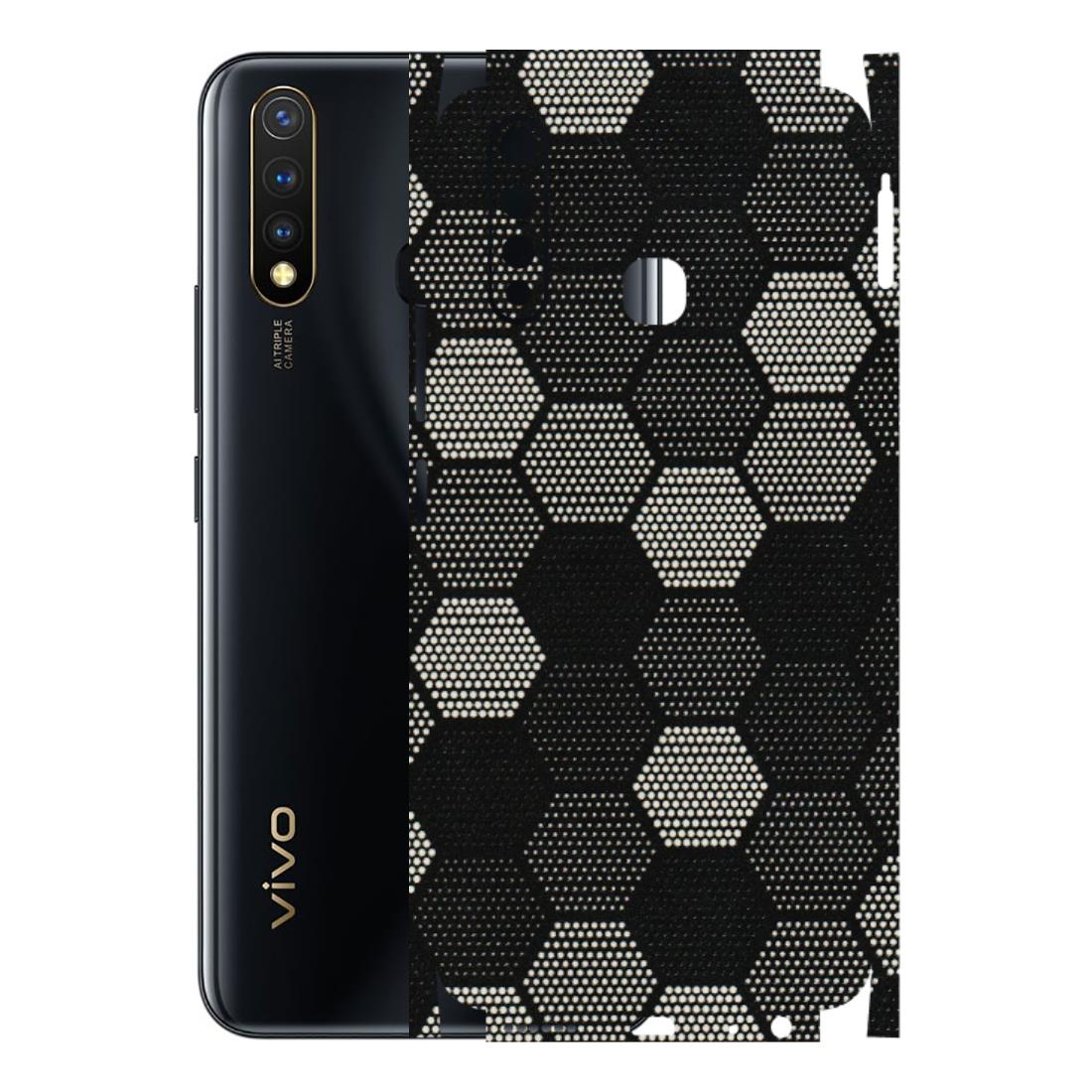 VIVO Y Series Phone Skins (All Models) - Black & White Dotted Honeycomb Texture - 3D Embossed Finish (L-202) Vivo Y19