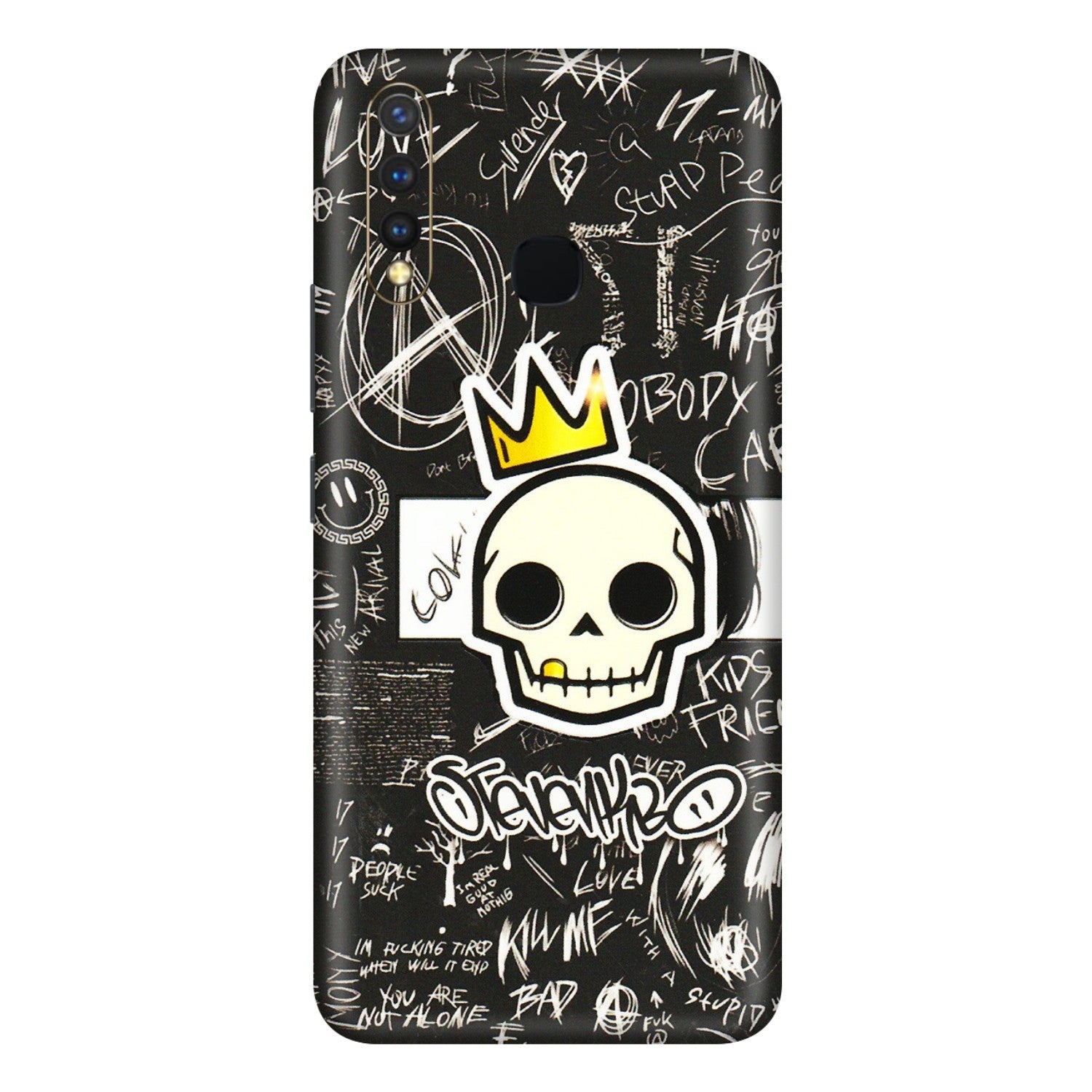 VIVO Y Series Phone Skins (All Models) - Funny Skull Black Chalk Grafitti - 3D Embossed Finish (L-22) Vivo Y19