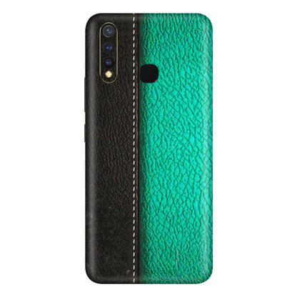 VIVO Y Series Phone Skins (All Models) - Black Green Dual Leather Stich - 3D Embossed Finish (L-233) Vivo Y19