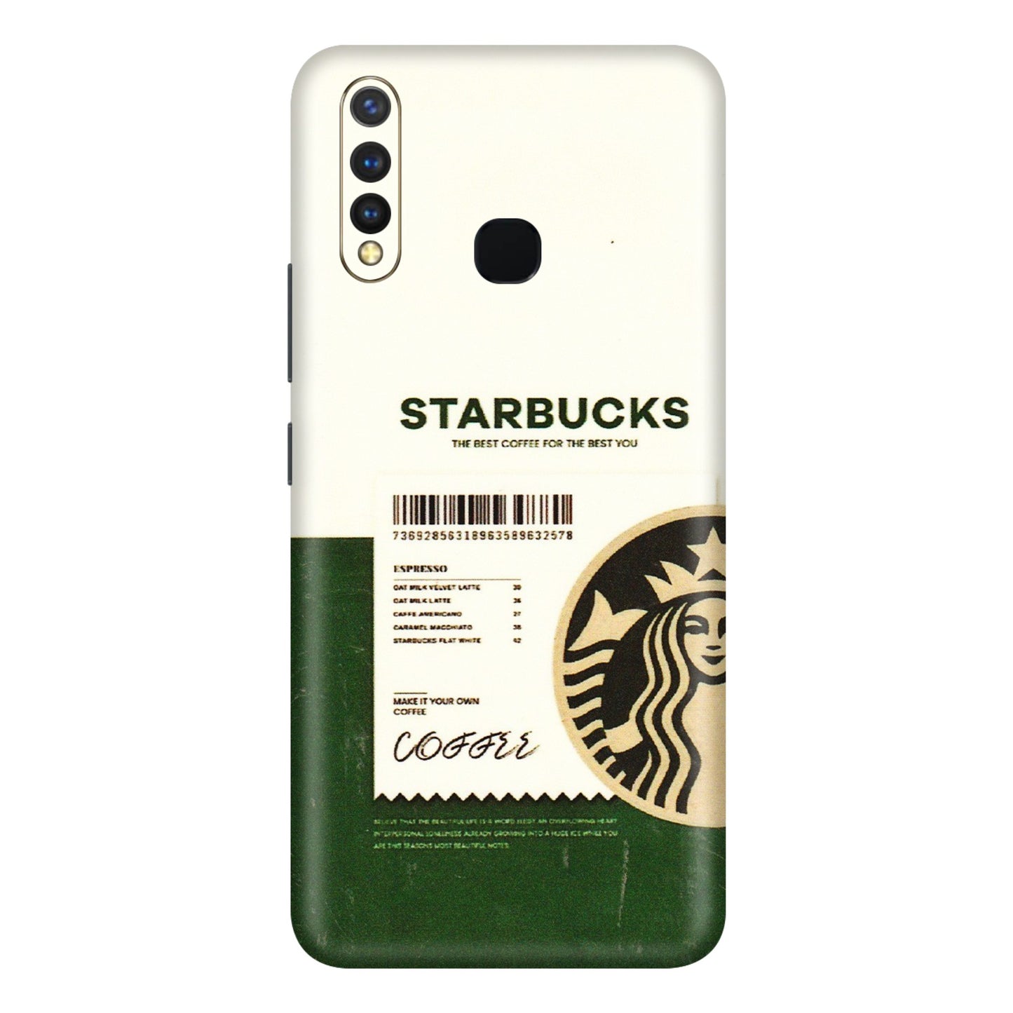 VIVO Y Series Phone Skins (All Models) - Starbucks Barcode - 3D Embossed Finish (L-308) Vivo Y19