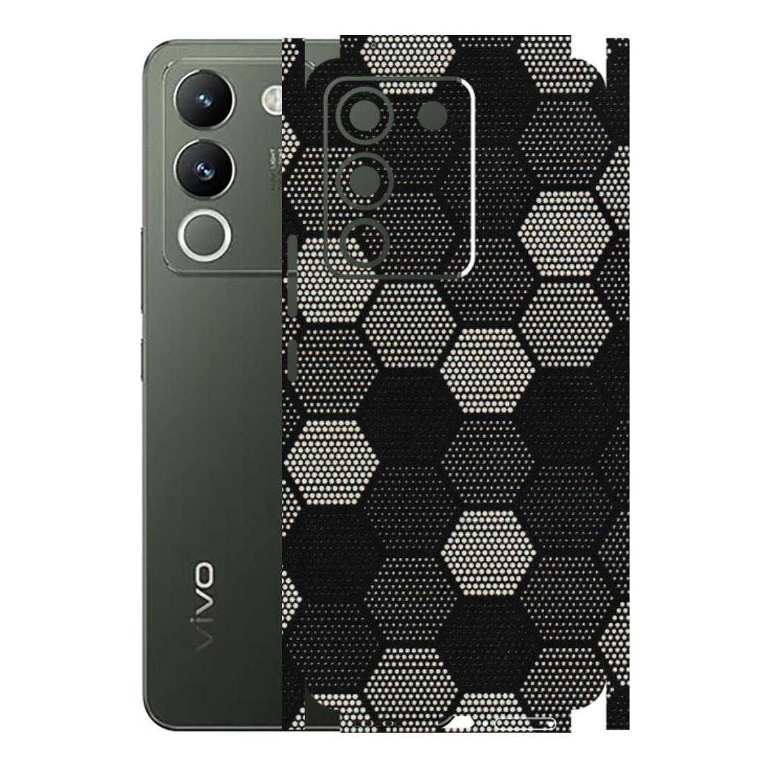 VIVO Y Series Phone Skins (All Models) - Black & White Dotted Honeycomb Texture - 3D Embossed Finish (L-202) Vivo Y200 (5G)