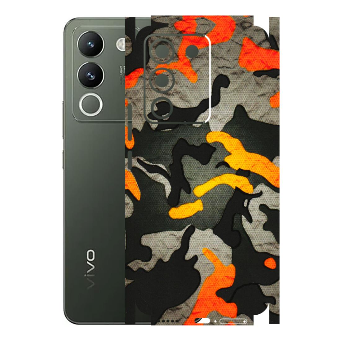 VIVO Y Series Phone Skins (All Models) - Orange Camouflage - 3D Embossed Finish (L-204) Vivo Y200 (5G)