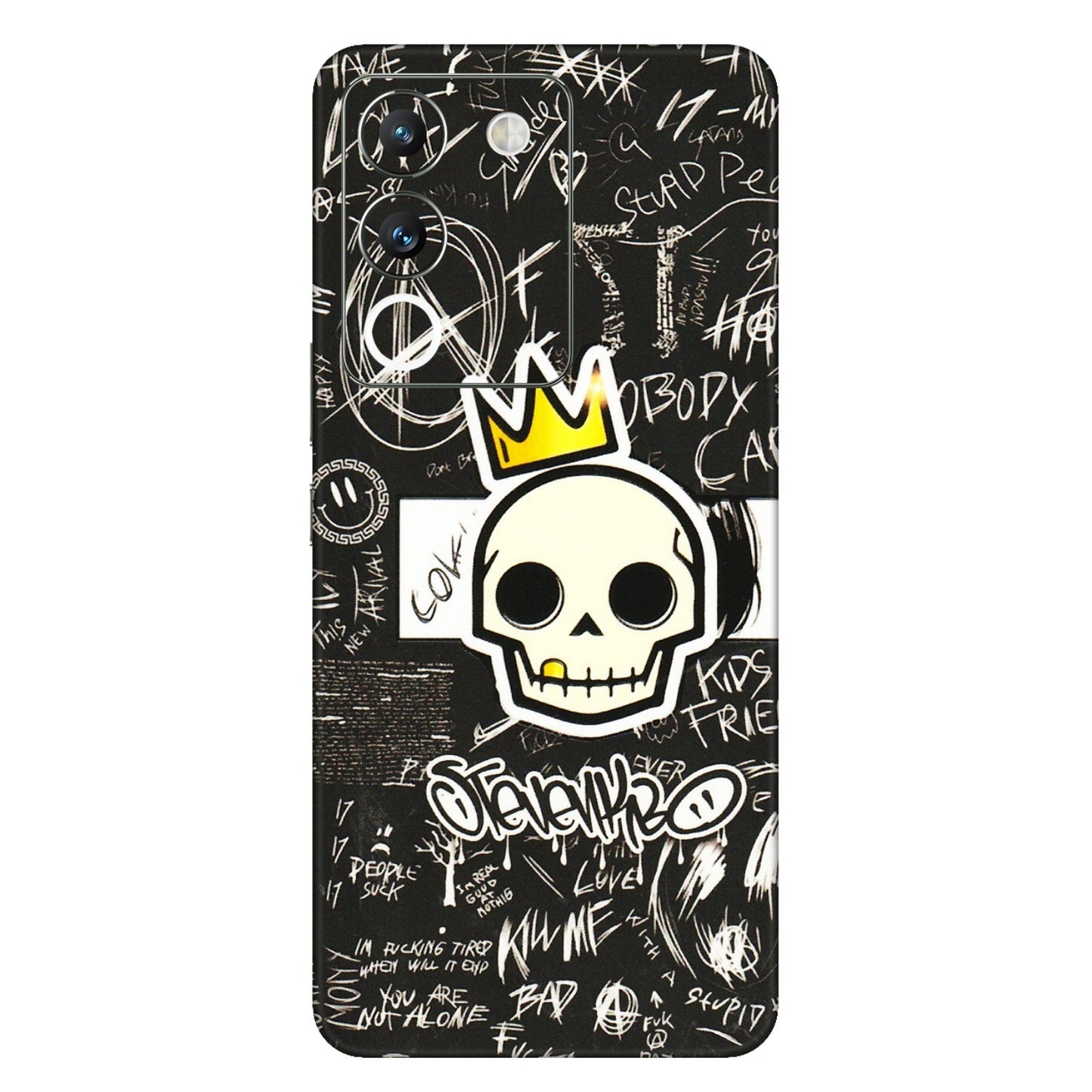 VIVO Y Series Phone Skins (All Models) - Funny Skull Black Chalk Grafitti - 3D Embossed Finish (L-22) Vivo Y200 (5G)