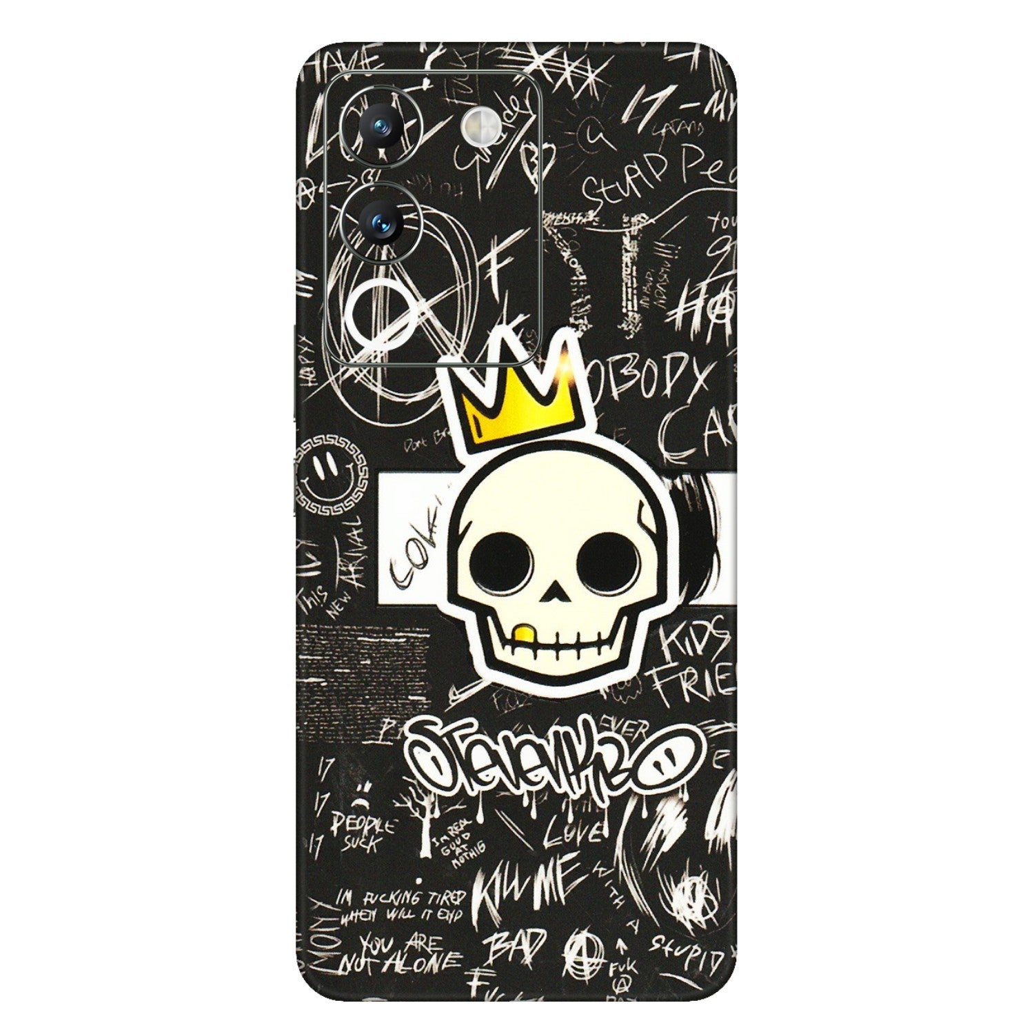 VIVO Y Series Phone Skins (All Models) - Funny Skull Black Chalk Grafitti - 3D Embossed Finish (L-22) Vivo Y200 (5G)