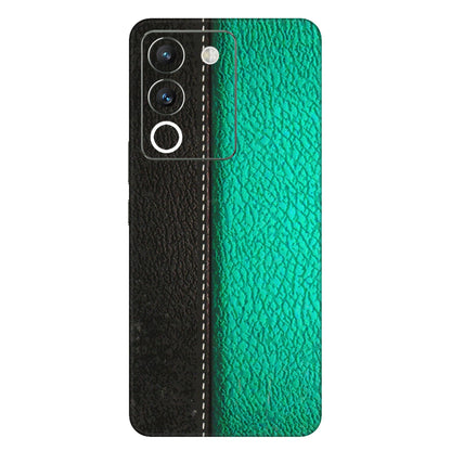 VIVO Y Series Phone Skins (All Models) - Black Green Dual Leather Stich - 3D Embossed Finish (L-233) Vivo Y200 (5G)