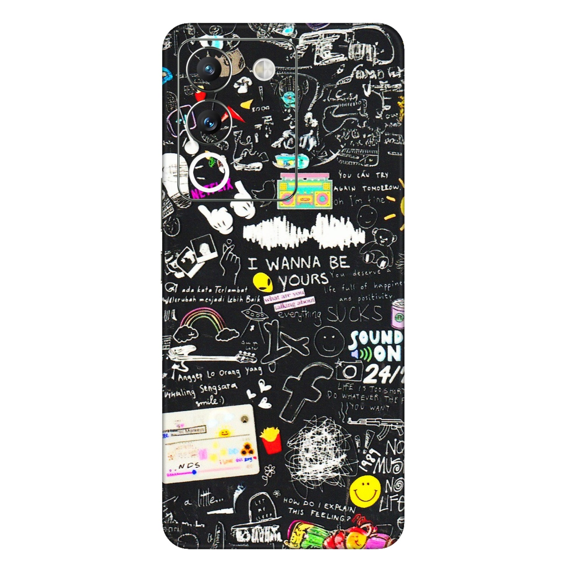 VIVO Y Series Phone Skins (All Models) - Black Creatives Doodles - 3D Embossed Finish (L-311) Vivo Y200 (5G)