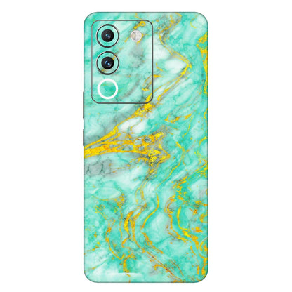 VIVO Y Series Phone Skins (All Models) - Green And Gold Marble Feel - Matte Finish (M-16) Vivo Y200 (5G)