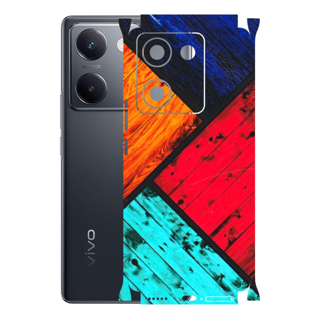 VIVO Y Series Phone Skins (All Models) - Colourful Wood Panels Abstract - 3D Embossed Finish (L-09) Vivo Y200 Pro