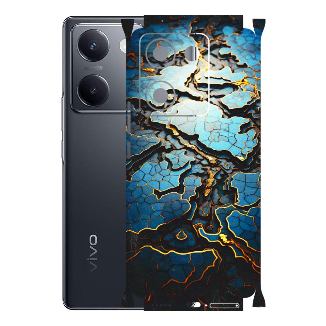 VIVO Y Series Phone Skins (All Models) - Blue Gold Abstract - 3D Embossed Finish (L-11) Vivo Y200 Pro
