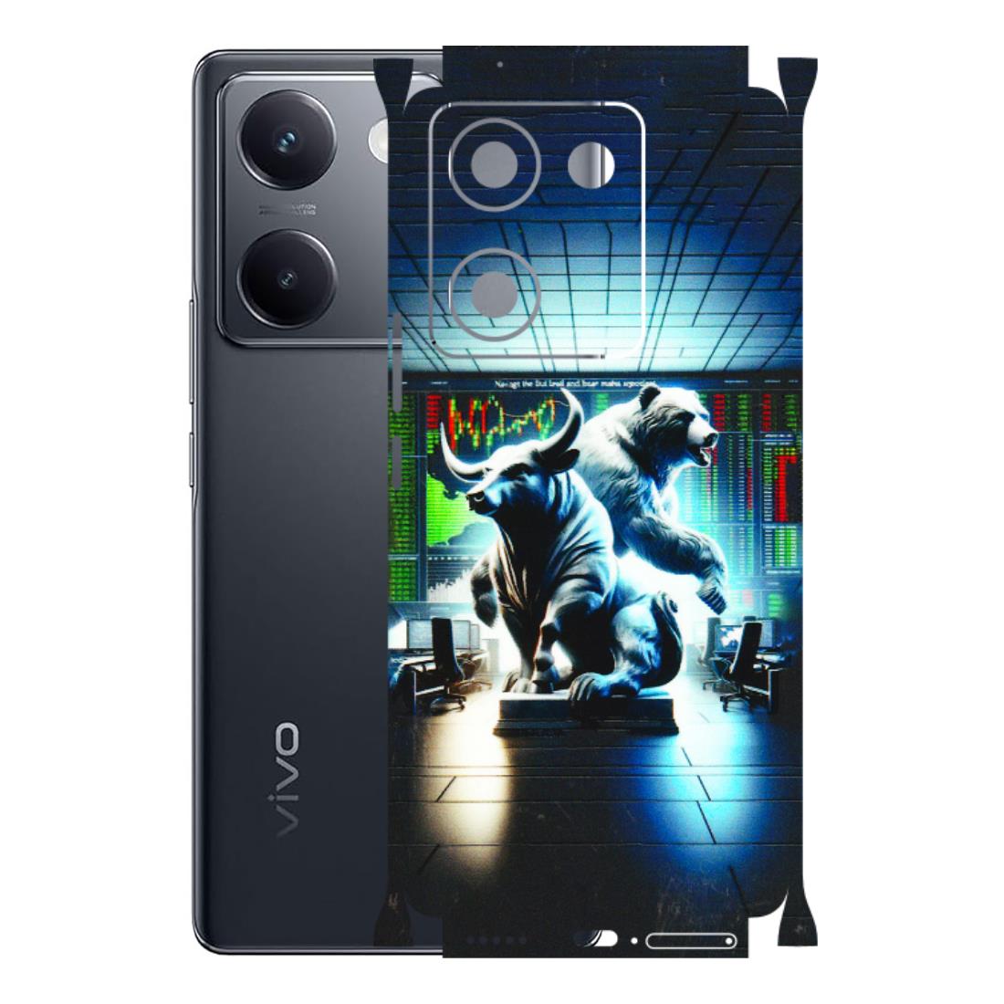 VIVO Y Series Phone Skins (All Models) - Stock Market Sensex Bear vs Bulls - 3D Embossed Finish (L-15) Vivo Y200 Pro