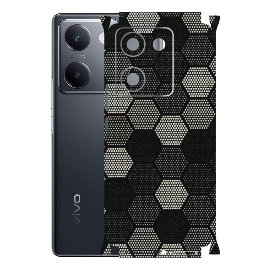 VIVO Y Series Phone Skins (All Models) - Black & White Dotted Honeycomb Texture - 3D Embossed Finish (L-202) Vivo Y200 Pro