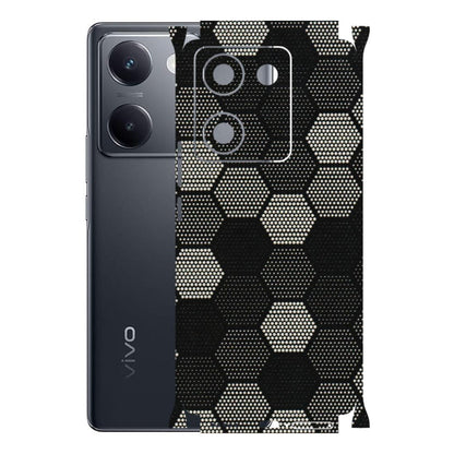 VIVO Y Series Phone Skins (All Models) - Black & White Dotted Honeycomb Texture - 3D Embossed Finish (L-202) Vivo Y200 Pro