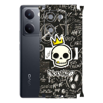 VIVO Y Series Phone Skins (All Models) - Funny Skull Black Chalk Grafitti - 3D Embossed Finish (L-22) Vivo Y200 Pro