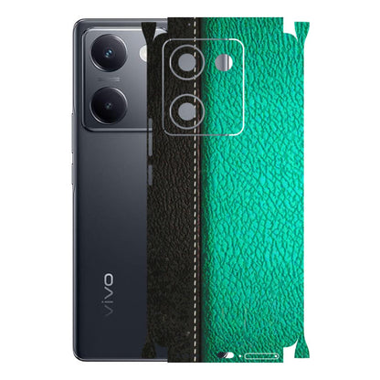 VIVO Y Series Phone Skins (All Models) - Black Green Dual Leather Stich - 3D Embossed Finish (L-233) Vivo Y200 Pro