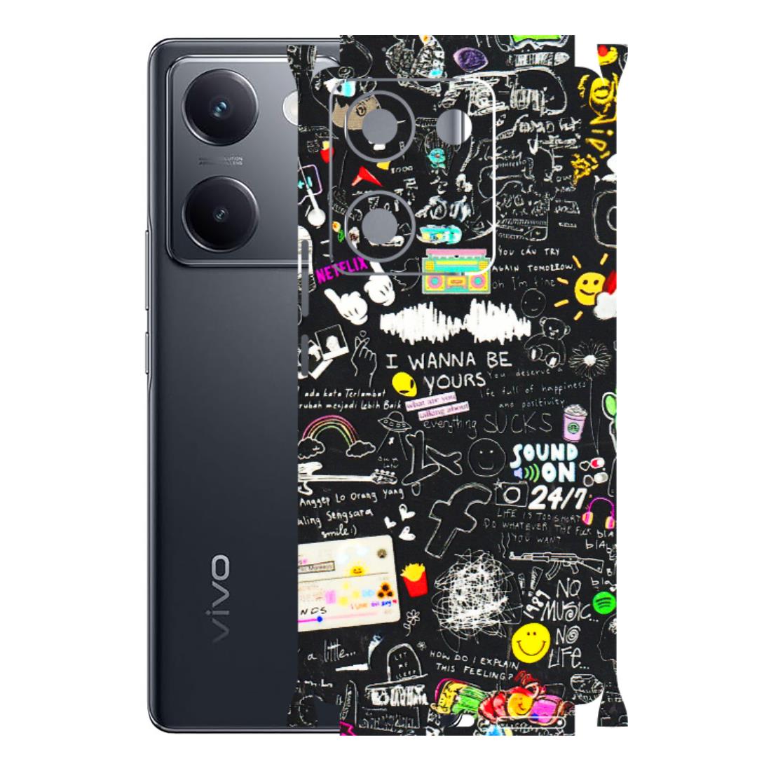 VIVO Y Series Phone Skins (All Models) - Black Creatives Doodles - 3D Embossed Finish (L-311) Vivo Y200 Pro