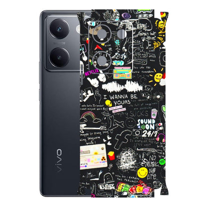 VIVO Y Series Phone Skins (All Models) - Black Creatives Doodles - 3D Embossed Finish (L-311) Vivo Y200 Pro