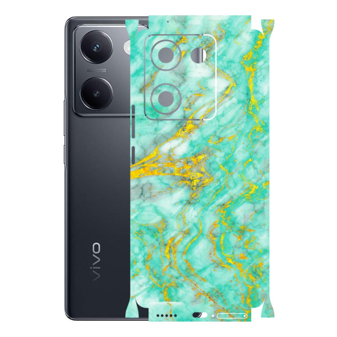 VIVO Y Series Phone Skins (All Models) - Green And Gold Marble Feel - Matte Finish (M-16) Vivo Y200 Pro