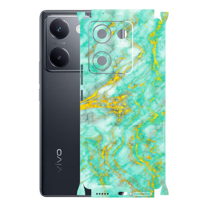 VIVO Y Series Phone Skins (All Models) - Green And Gold Marble Feel - Matte Finish (M-16) Vivo Y200 Pro