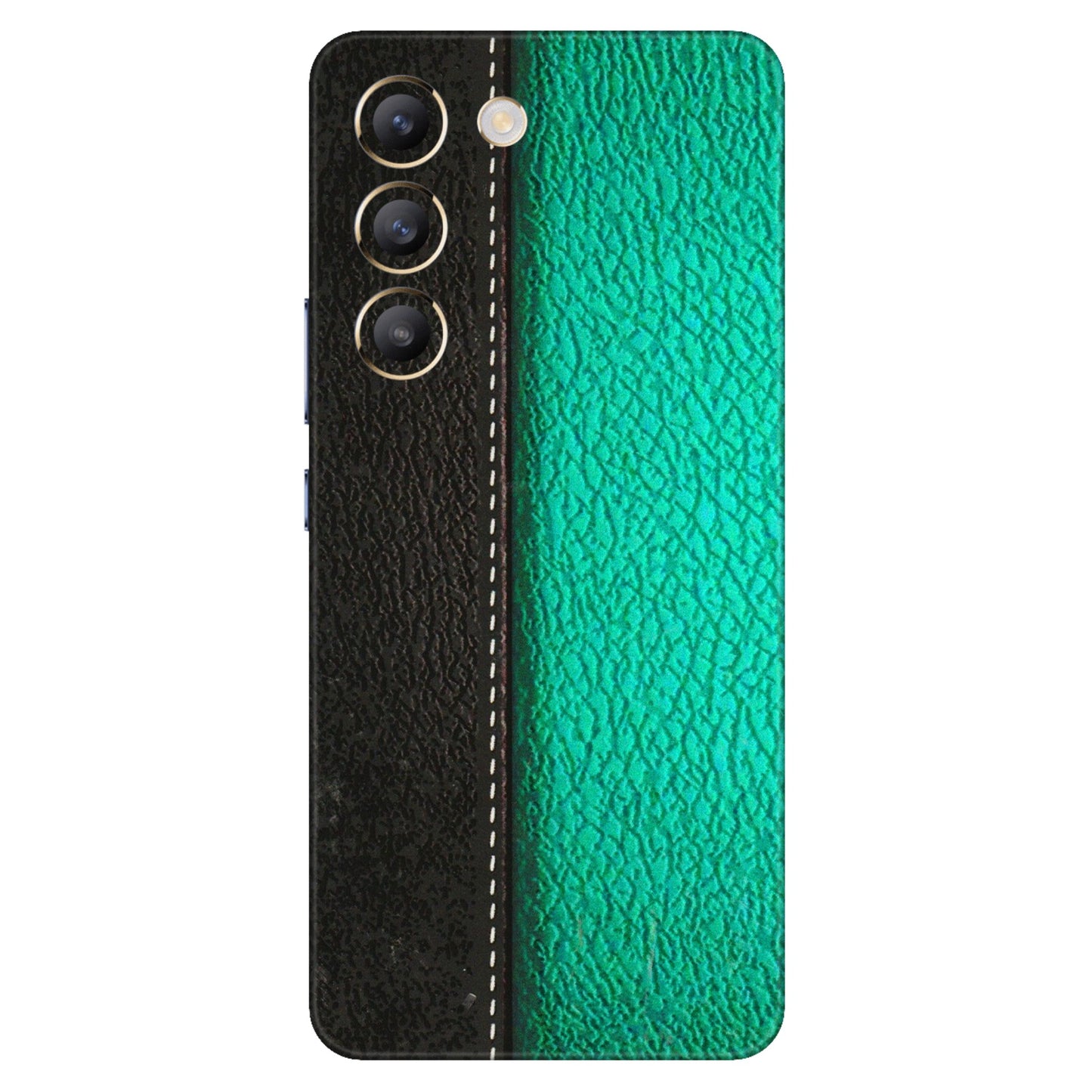 VIVO Y Series Phone Skins (All Models) - Black Green Dual Leather Stich - 3D Embossed Finish (L-233) Vivo Y200e (5G)