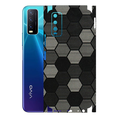 VIVO Y Series Phone Skins (All Models) - Black & White Dotted Honeycomb Texture - 3D Embossed Finish (L-202) Vivo Y20A