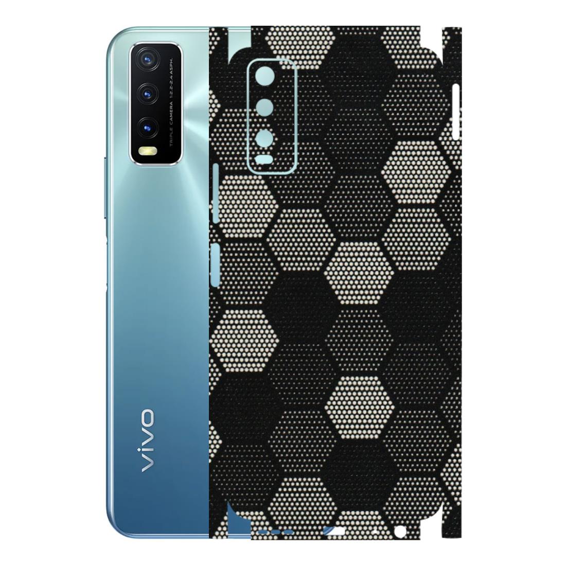VIVO Y Series Phone Skins (All Models) - Black & White Dotted Honeycomb Texture - 3D Embossed Finish (L-202) Vivo Y20G 2021
