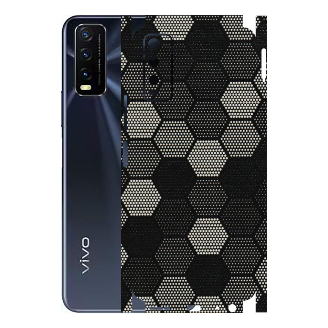 VIVO Y Series Phone Skins (All Models) - Black & White Dotted Honeycomb Texture - 3D Embossed Finish (L-202) Vivo Y20