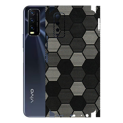 VIVO Y Series Phone Skins (All Models) - Black & White Dotted Honeycomb Texture - 3D Embossed Finish (L-202) Vivo Y20