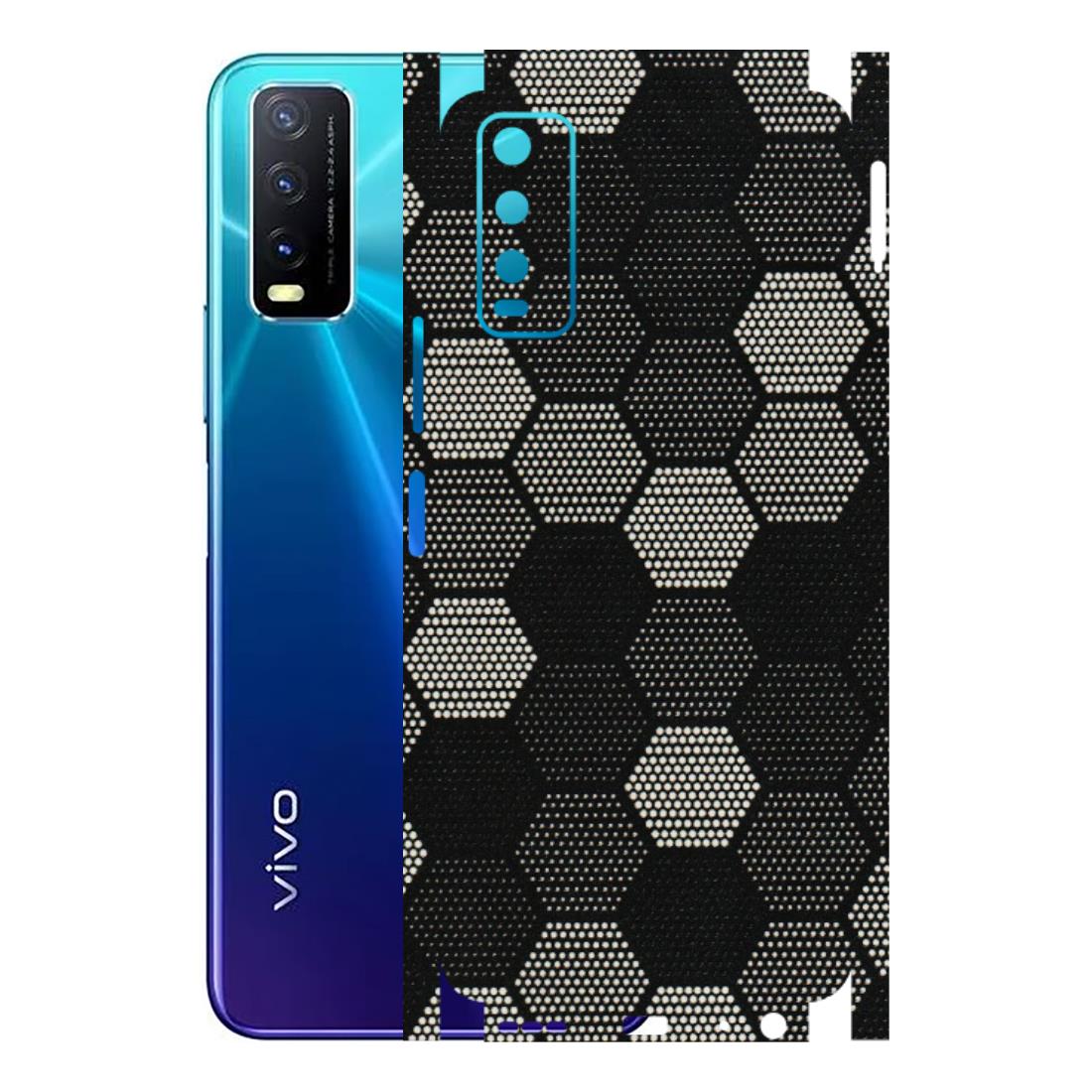 VIVO Y Series Phone Skins (All Models) - Black & White Dotted Honeycomb Texture - 3D Embossed Finish (L-202) Vivo Y20i