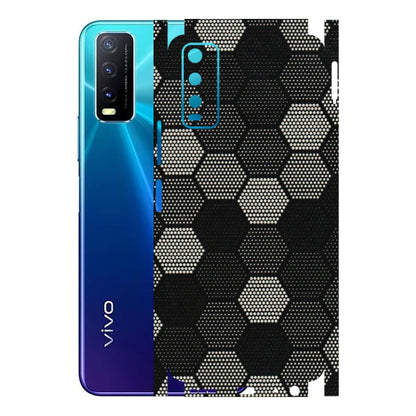 VIVO Y Series Phone Skins (All Models) - Black & White Dotted Honeycomb Texture - 3D Embossed Finish (L-202) Vivo Y20i