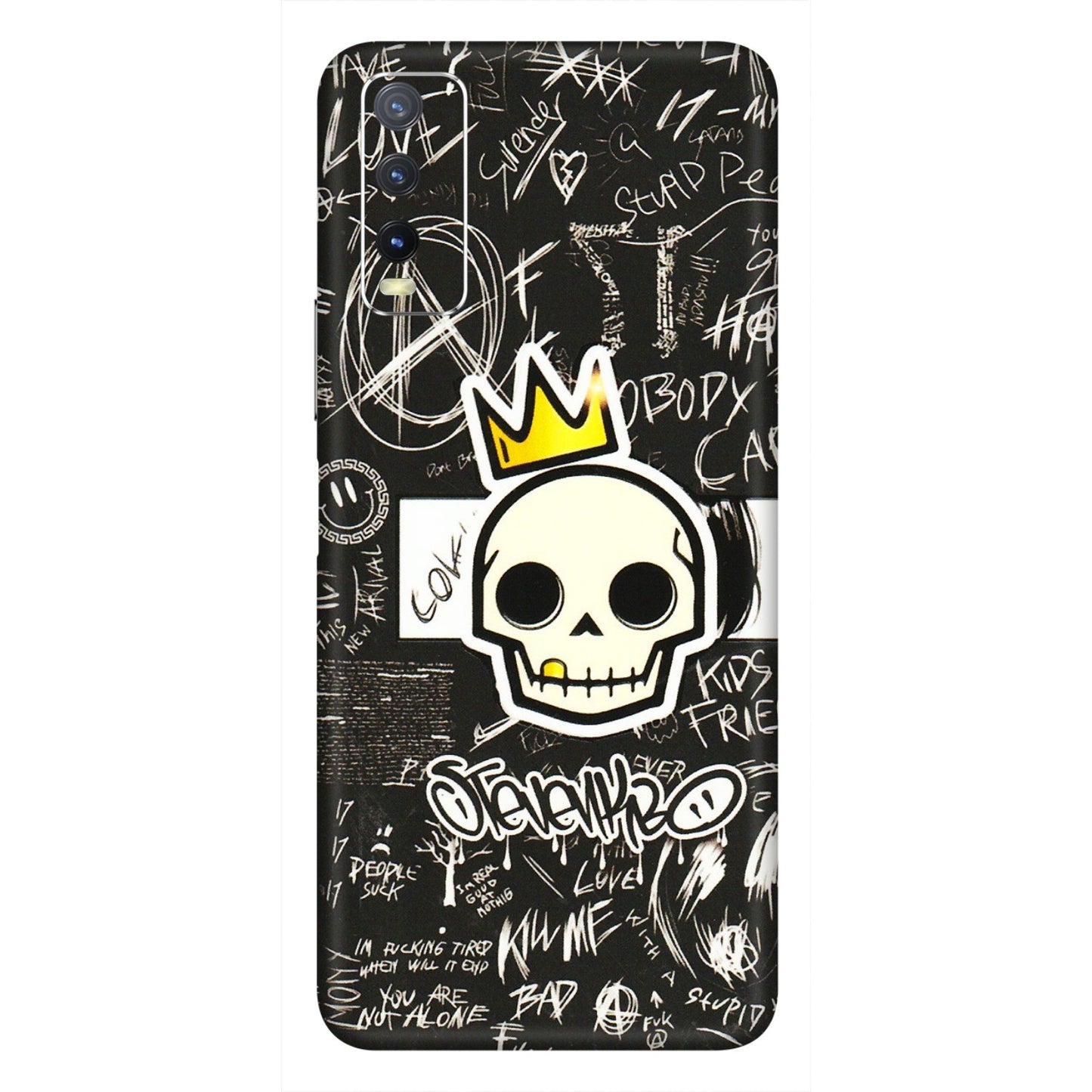 VIVO Y Series Phone Skins (All Models) - Funny Skull Black Chalk Grafitti - 3D Embossed Finish (L-22) Vivo Y20i