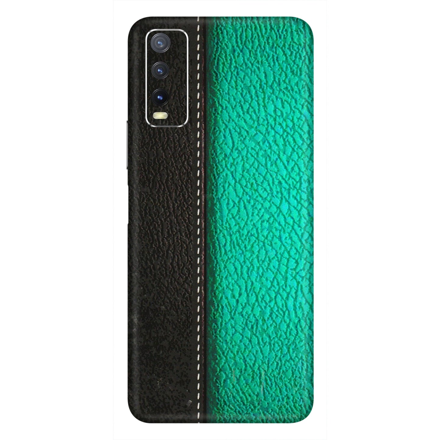 VIVO Y Series Phone Skins (All Models) - Black Green Dual Leather Stich - 3D Embossed Finish (L-233) Vivo Y20i