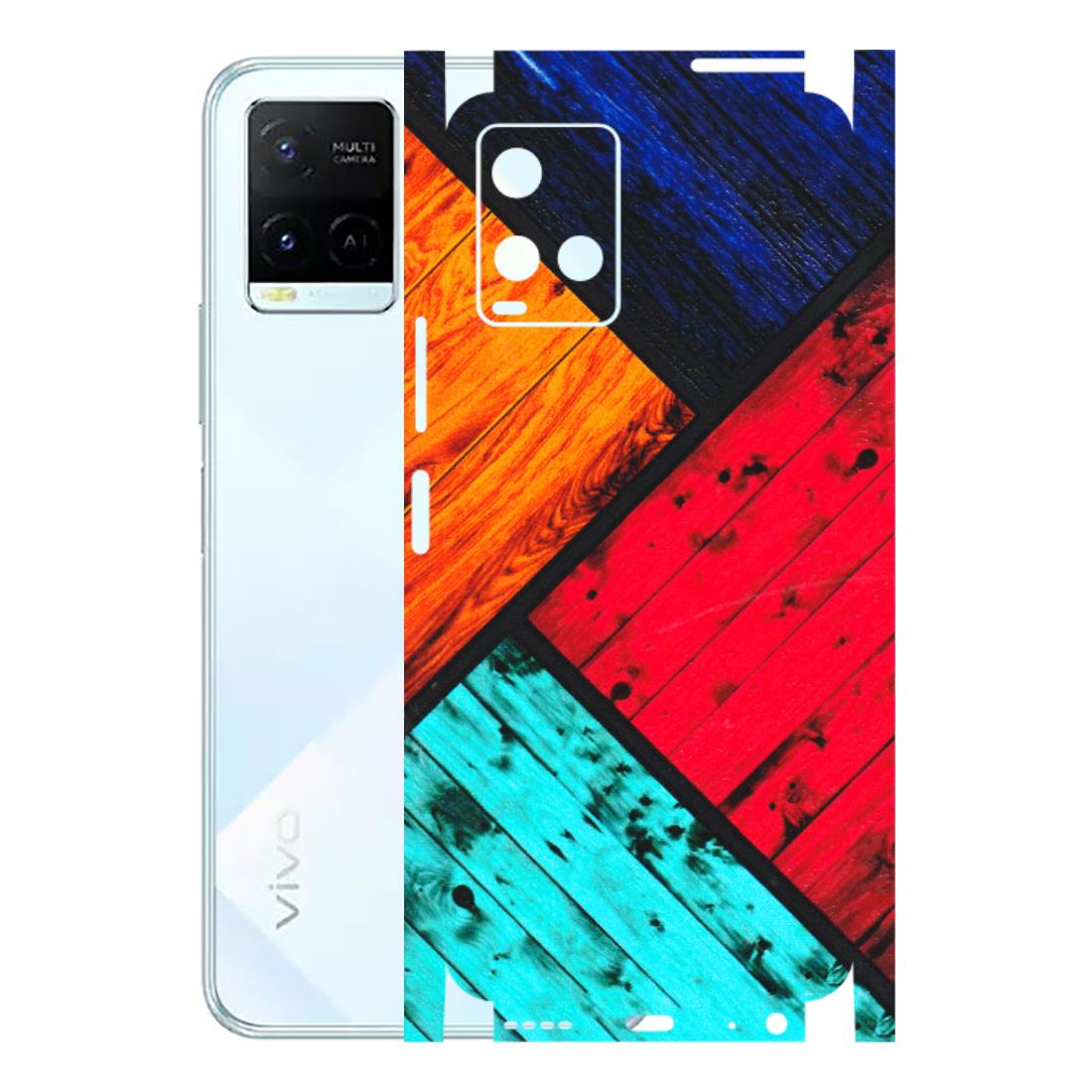 VIVO Y Series Phone Skins (All Models) - Colourful Wood Panels Abstract - 3D Embossed Finish (L-09) Vivo Y21E 5G