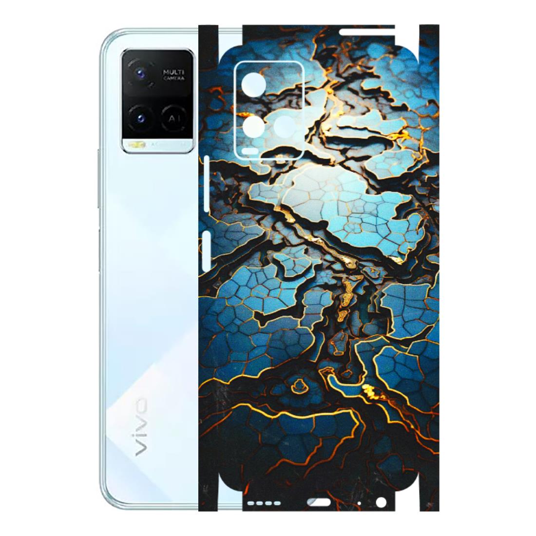 VIVO Y Series Phone Skins (All Models) - Blue Gold Abstract - 3D Embossed Finish (L-11) Vivo Y21E 5G