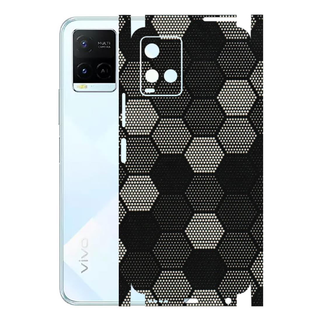 VIVO Y Series Phone Skins (All Models) - Black & White Dotted Honeycomb Texture - 3D Embossed Finish (L-202) Vivo Y21E 5G