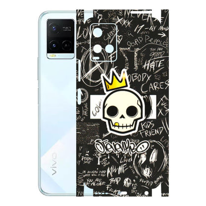 VIVO Y Series Phone Skins (All Models) - Funny Skull Black Chalk Grafitti - 3D Embossed Finish (L-22) Vivo Y21E 5G