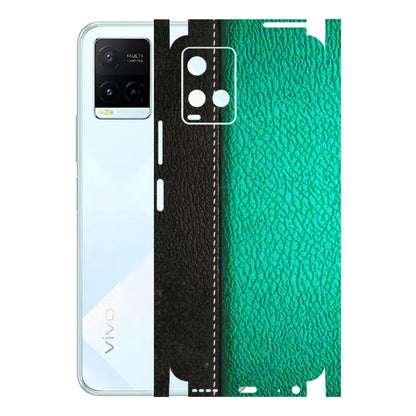 VIVO Y Series Phone Skins (All Models) - Black Green Dual Leather Stich - 3D Embossed Finish (L-233) Vivo Y21E 5G