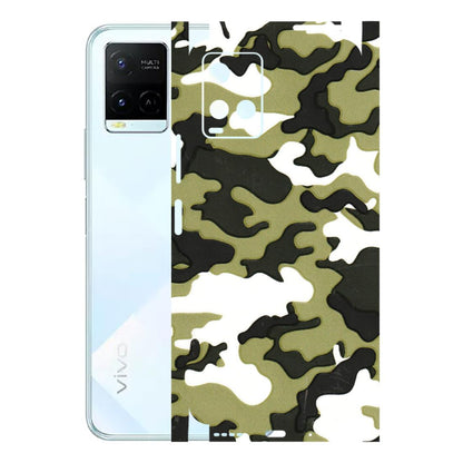 VIVO Y Series Phone Skins (All Models) - Camouflages White And Green - 3D Embossed Finish (L-243) Vivo Y21E 5G