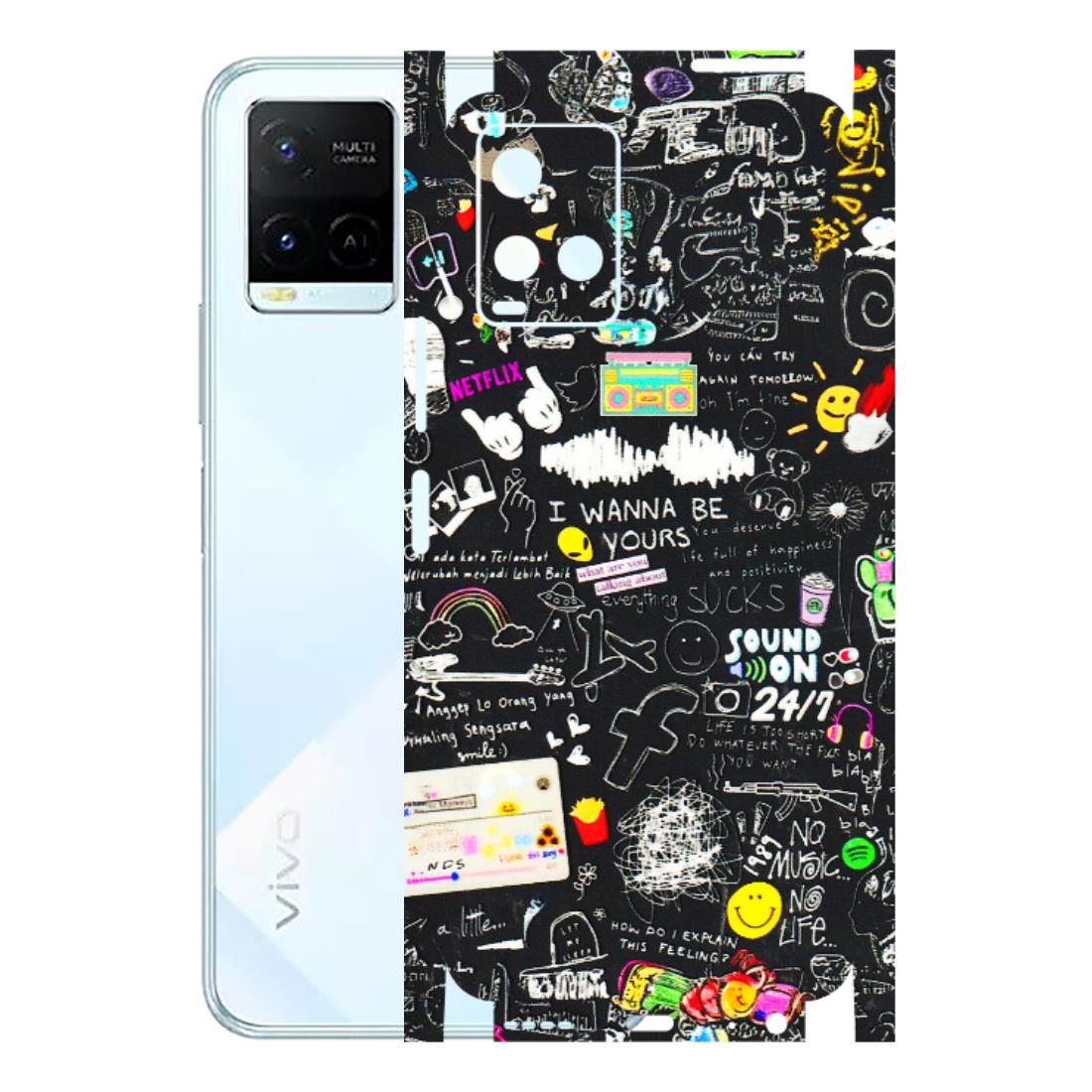 VIVO Y Series Phone Skins (All Models) - Black Creatives Doodles - 3D Embossed Finish (L-311) Vivo Y21E 5G