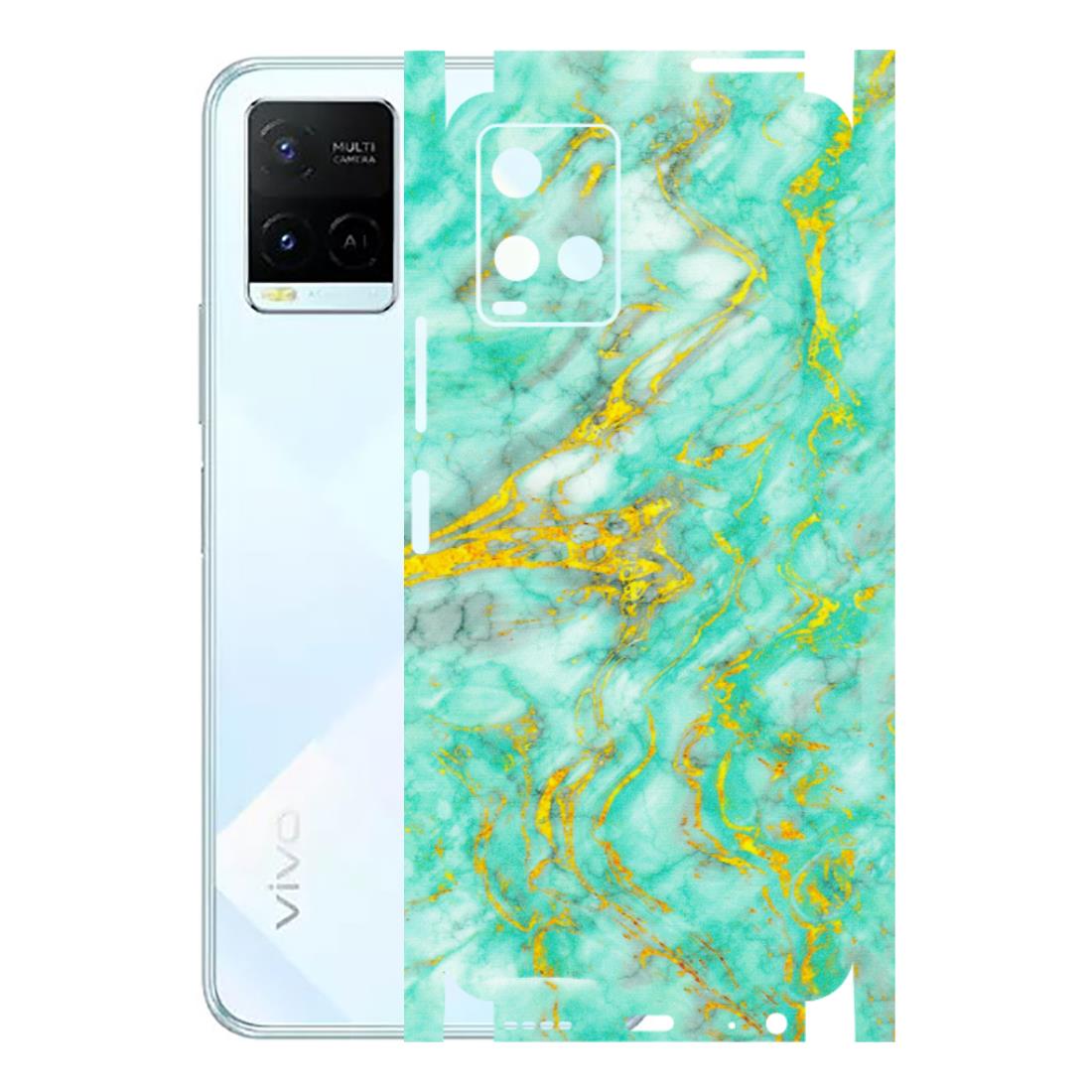 VIVO Y Series Phone Skins (All Models) - Green And Gold Marble Feel - Matte Finish (M-16) Vivo Y21E 5G