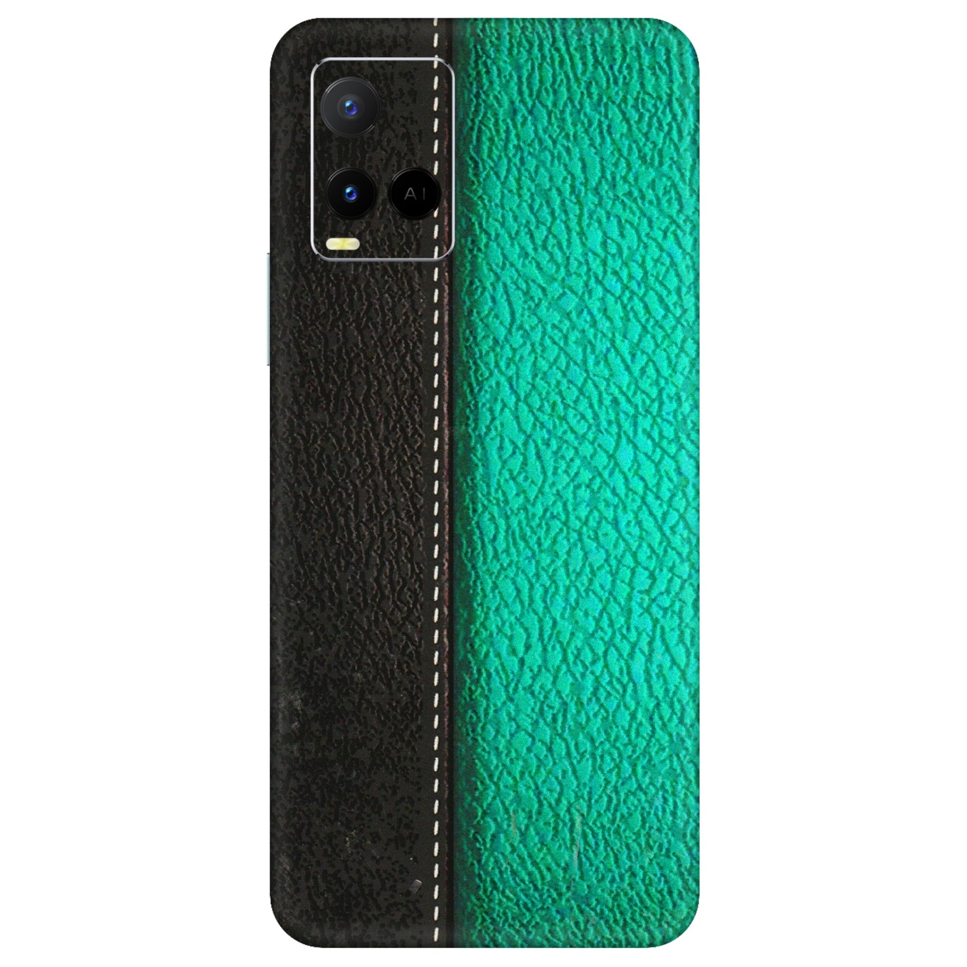 VIVO Y Series Phone Skins (All Models) - Black Green Dual Leather Stich - 3D Embossed Finish (L-233) Vivo Y21 G