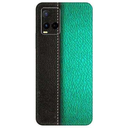 VIVO Y Series Phone Skins (All Models) - Black Green Dual Leather Stich - 3D Embossed Finish (L-233) Vivo Y21 G