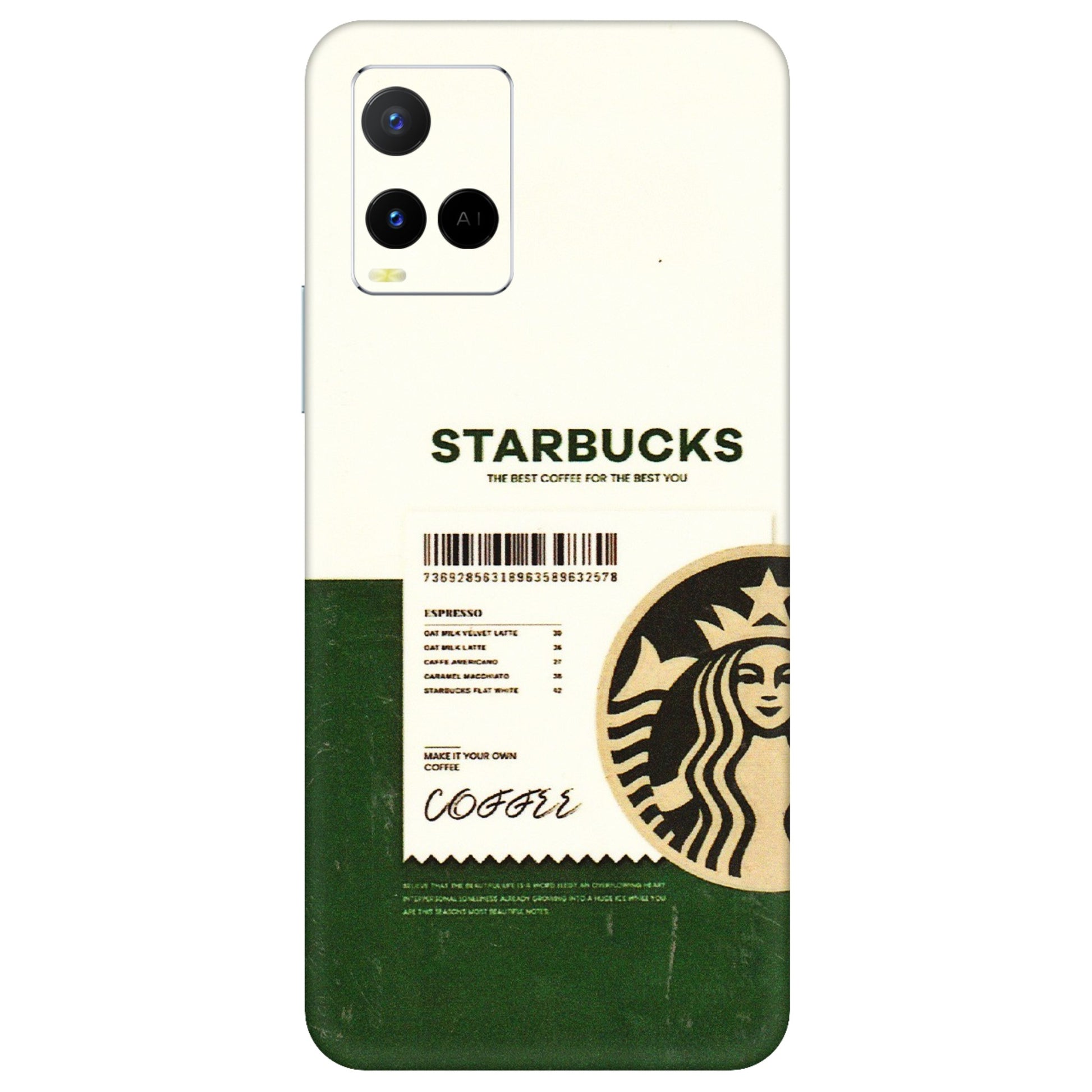 VIVO Y Series Phone Skins (All Models) - Starbucks Barcode - 3D Embossed Finish (L-308) Vivo Y21 G