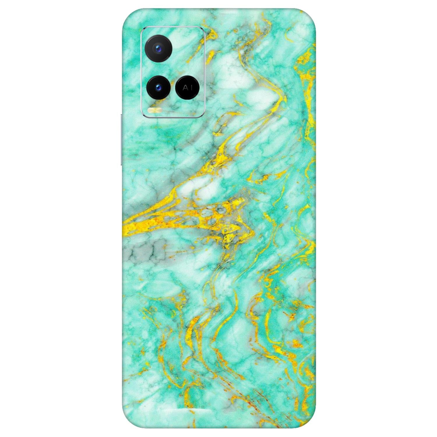VIVO Y Series Phone Skins (All Models) - Green And Gold Marble Feel - Matte Finish (M-16) Vivo Y21 G