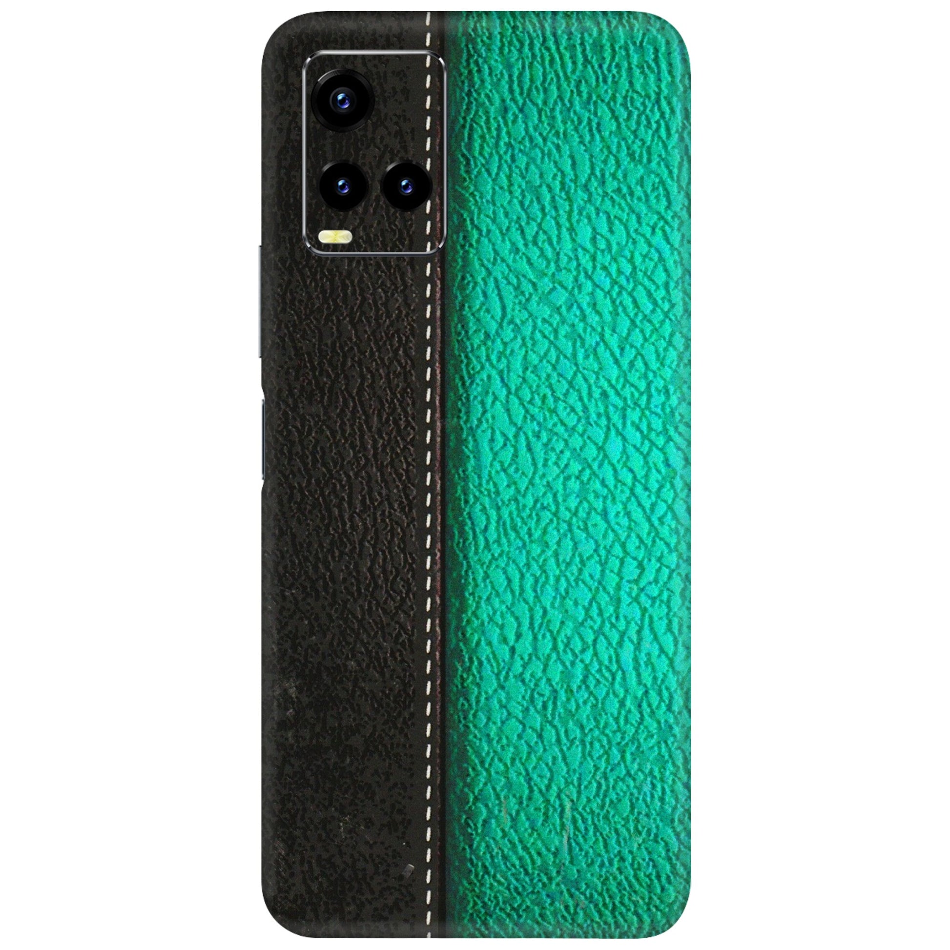 VIVO Y Series Phone Skins (All Models) - Black Green Dual Leather Stich - 3D Embossed Finish (L-233) Vivo Y21T