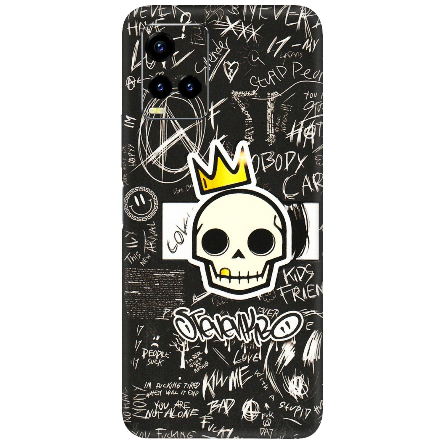 VIVO Y Series Phone Skins (All Models) - Funny Skull Black Chalk Grafitti - 3D Embossed Finish (L-22) Vivo Y21 2021