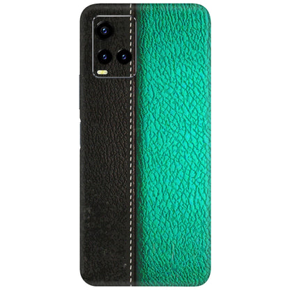 VIVO Y Series Phone Skins (All Models) - Black Green Dual Leather Stich - 3D Embossed Finish (L-233) Vivo Y21 2021