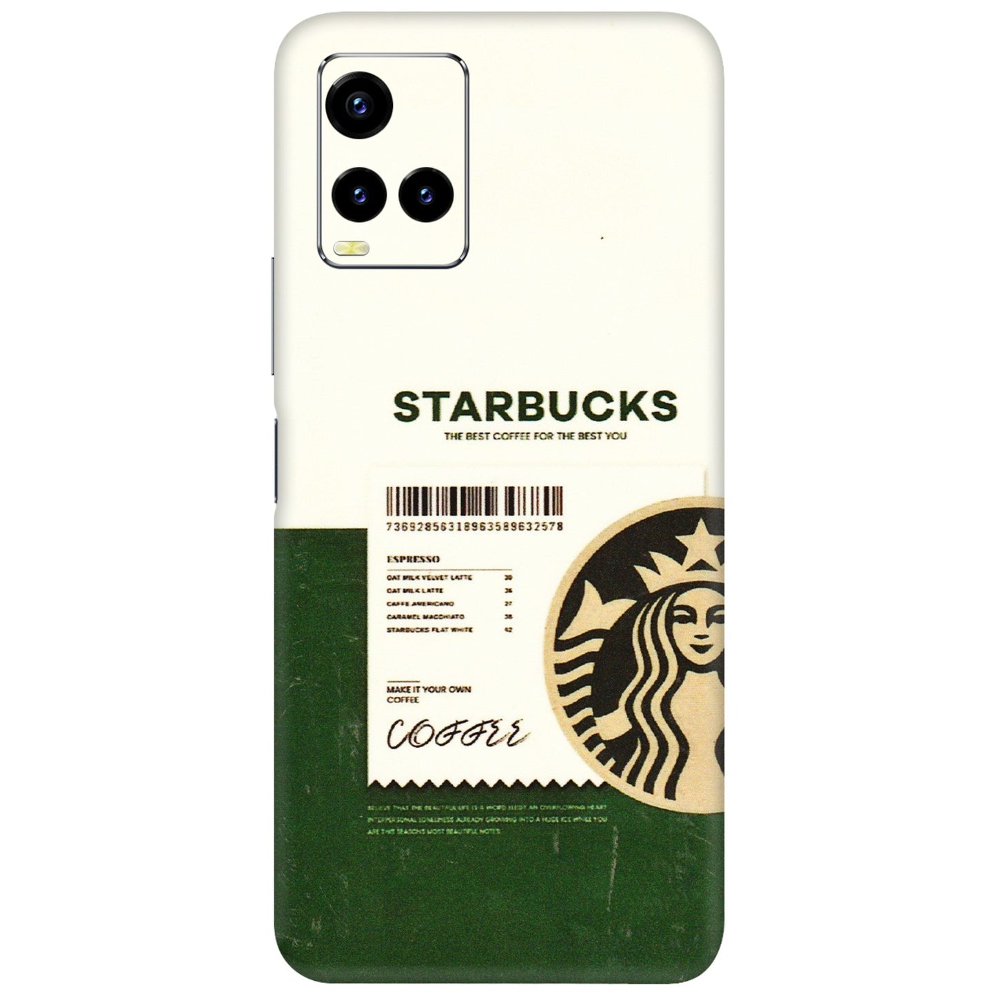 VIVO Y Series Phone Skins (All Models) - Starbucks Barcode - 3D Embossed Finish (L-308) Vivo Y21 2021